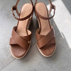 Stuart Weitzman Brown Braided Ankle Espadrille Wedges